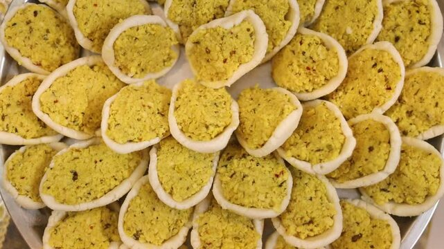 Steamed lentil fara in rice dough Indian style homemade dish.