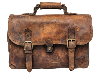 Vintage brown leather satchel for travel or work.