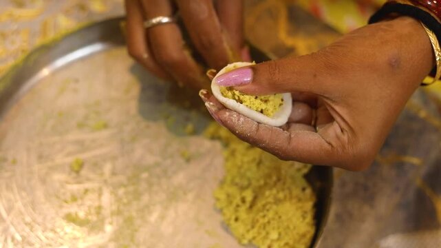 Steamed lentil fara in rice dough Indian style homemade dish.