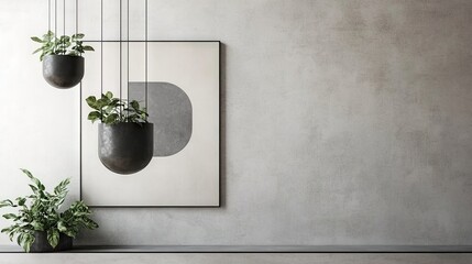 Minimalist Indoor Plant Decor with Hanging Planters and Artwork