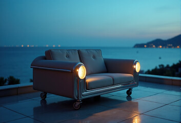 Unique Sofa Car Overlooking Ocean at Sunset