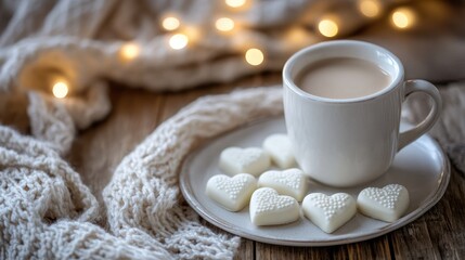Cozy Cup of Coffee with Chocolate Hearts on a Table