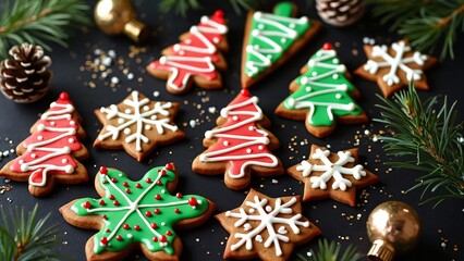 Decorated Christmas Gingerbread Cookies, Trees & Snowflakes