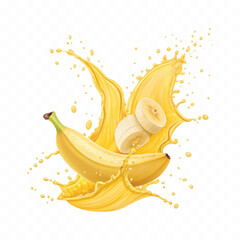 abstract 3d Fresh fruit banana juice splash isolated on white background