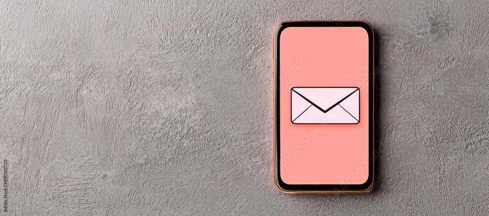 Aufkleber a smartphone with a pink background displays an envelope icon, symbolizing messaging or email commun