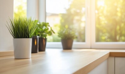 Sunny windowsill with potted plants.