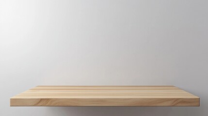 Naklejka premium A wooden shelf with a white wall behind it