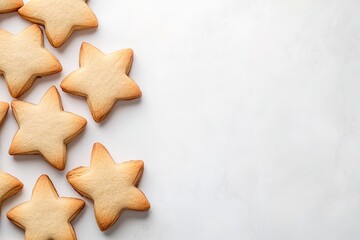 Star-shaped cookies on white background, baking concept, top vie