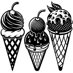 set of ice-cream collections illustrations vector art isolated white background
