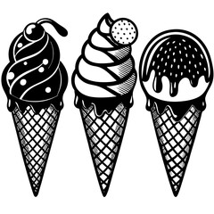 set of ice-cream collections illustrations vector art isolated white background