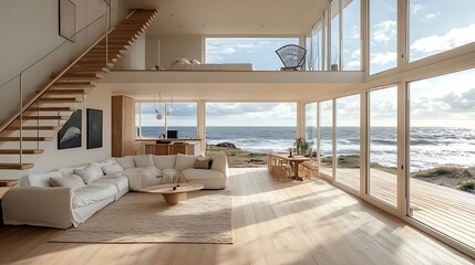 Modern coastal living room ocean view interior design serenity