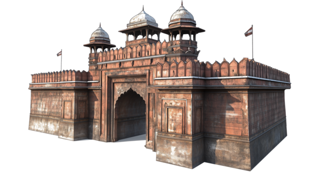 Red fort in Delhi India on transparent background