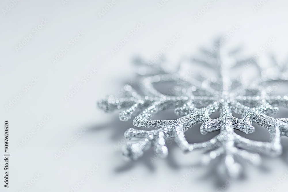 Wall mural close-up of sparkling snowflake on soft background