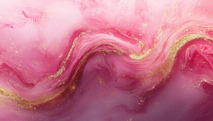 Fototapeta premium A vibrant abstract pattern featuring swirling pink hues and shimmering gold accents, creating a dreamy visual experience.