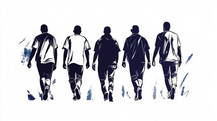 Silhouette of Sports Team Walking off the Field in Continuous Line Drawing