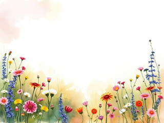 Wildflower field in watercolor frame botanical illustration, watercolor flowers, , wildflowers