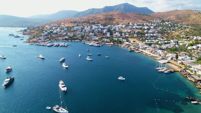 Turkbuku Bay of Bodrum. Mugla, Turkey. Aerial panoramic view of Turkbuku (Golturkbuku). Drone shot.
