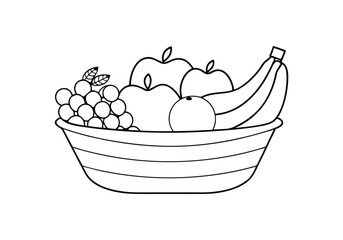 Continuous Line Art of Fruit Basket – Minimalist Fresh Produce Illustration