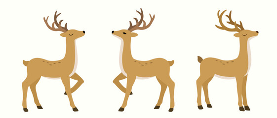 Set of  brown deer flat stock illustration.
Good for card,poster, banner, leaflet .
