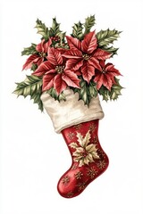 Poinsettias christmas stocking illustration.
