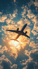 Naklejka premium a plane flying in the blue sky, sunny day, plane wallpaper