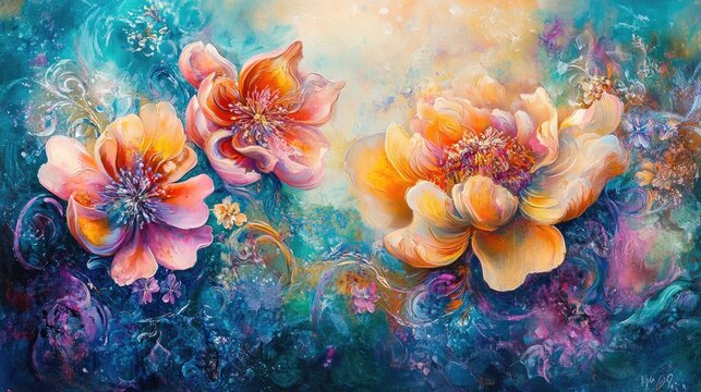 Stunning heavenly blossom with captivating shapes and dazzling colors, evoking a magical, enchanting atmosphere