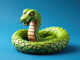 colourful tropical green snake on a blue background - the symbol of 2025