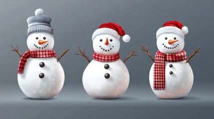 Collection set of snowman isolated on transparent background
