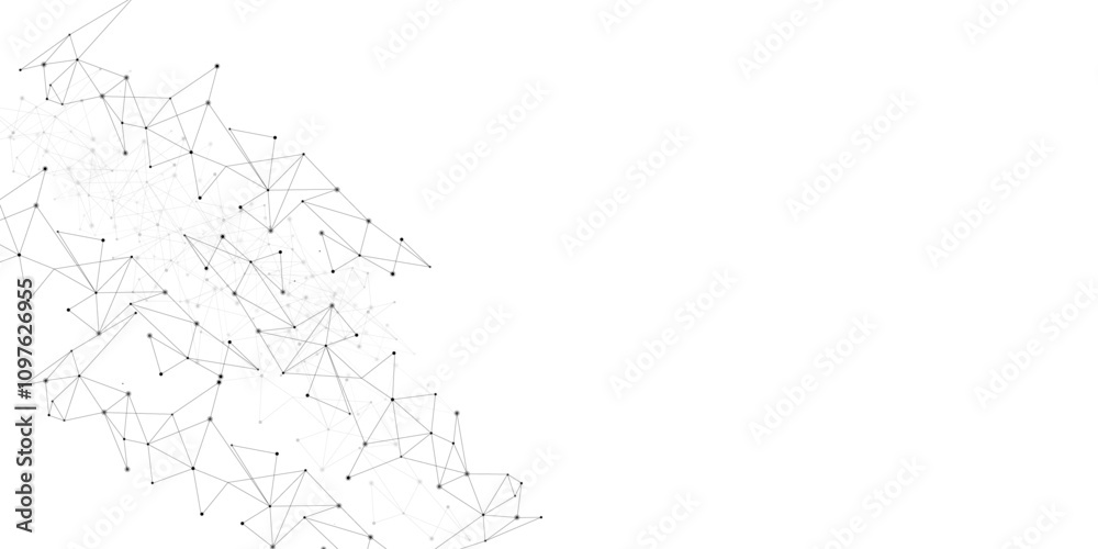 Poster Vector Grey graphic background dots with connections technologies and sharing data as abstract concept.