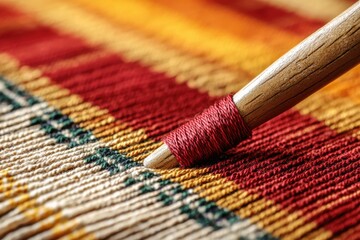 Fototapeta premium Vibrant Threads Woven into Colorful Textile Art by Talented Artist