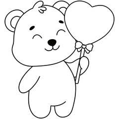 valentine baby bear with heart-shaped lollipop cute love doodle illustration