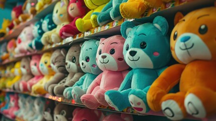 Fototapeta premium Stuffed Animals: Plush, cuddly toys shaped like animals, offering children comfort and companionship, perfect for pretend play, emotional support, and imaginative fun. 