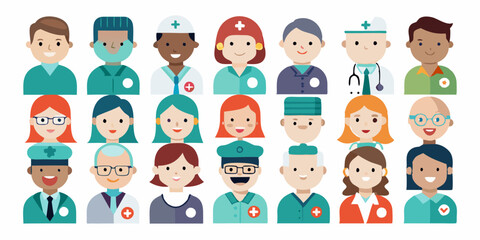 doctors and nurses medical icons set