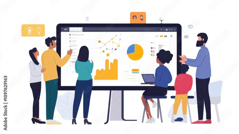 Fototapete a diverse team of data analysts collaborating in an office setting to analyze visualized data insigh