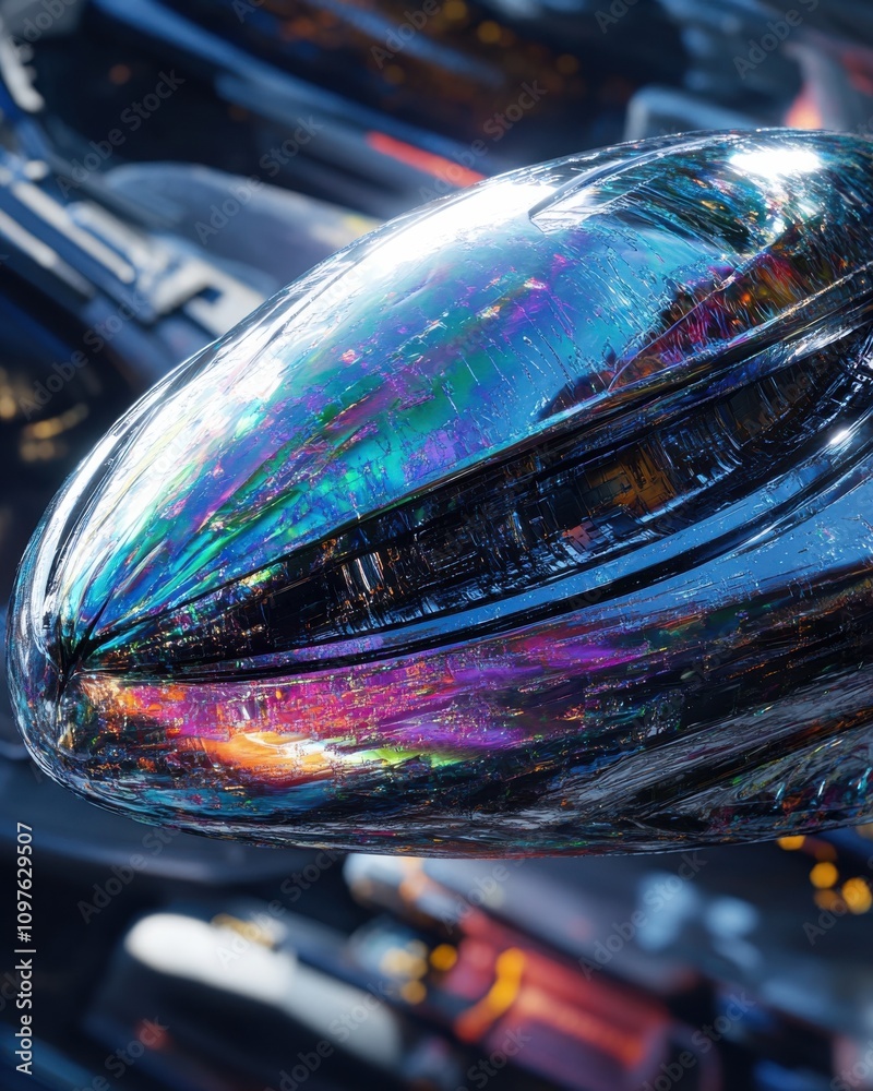 Aufkleber A close-up view of an intricately designed alien spacecraft showcasing iridescent details and unique structural features