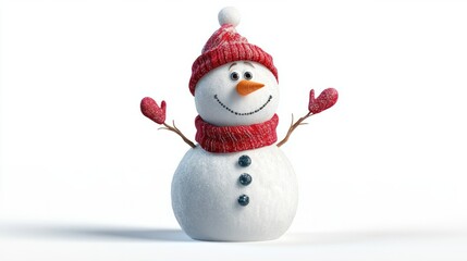 Fototapeta premium Happy snowman standing isolated on white background