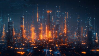 Futuristic Cityscape with Glowing Lights