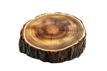 A detailed cross-section of a tree stump showcasing growth rings, bark texture, and natural wood patterns.