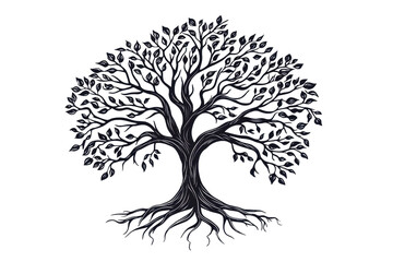 A stylized tree with intricate branches and roots, symbolizing growth and connection.