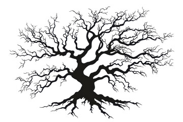 Fototapeta premium A dark, intricate tree with sprawling branches that twist and turn, showcasing a striking silhouette.