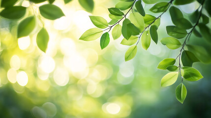 Lush green leaves gently sway in the sunlight amidst a serene, natural background
