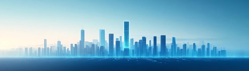 Fototapeta premium A stunning skyline view showcasing modern skyscrapers against a blue backdrop.