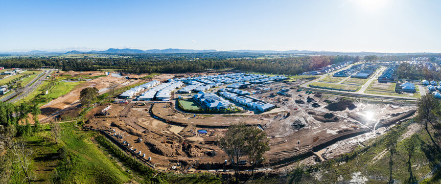 Housing development in new suburbs of Huntlee medium-sized township in the Hunter Region