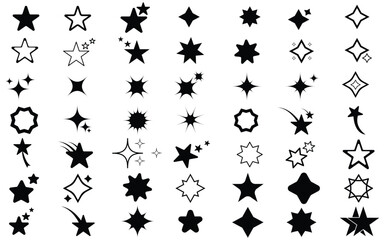 Set of Star sparkle icon. Retro futuristic star shapes. Abstract shine effect star shapes. Falling stars.