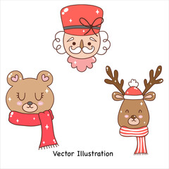 Groovy christmas nutcrackers and friends. Vector illustration.