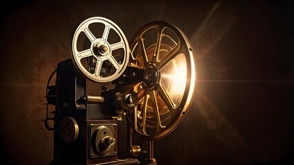 Obraz premium film projector glowing in a dark room, .