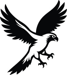 Obraz premium Black and White Vector Illustration of a Majestic Eagle in Flight | Bird of Prey Graphic Design | Wildlife Art