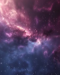 Obraz premium A vibrant cosmic scene depicting swirling clouds of purple and blue in a starry sky.