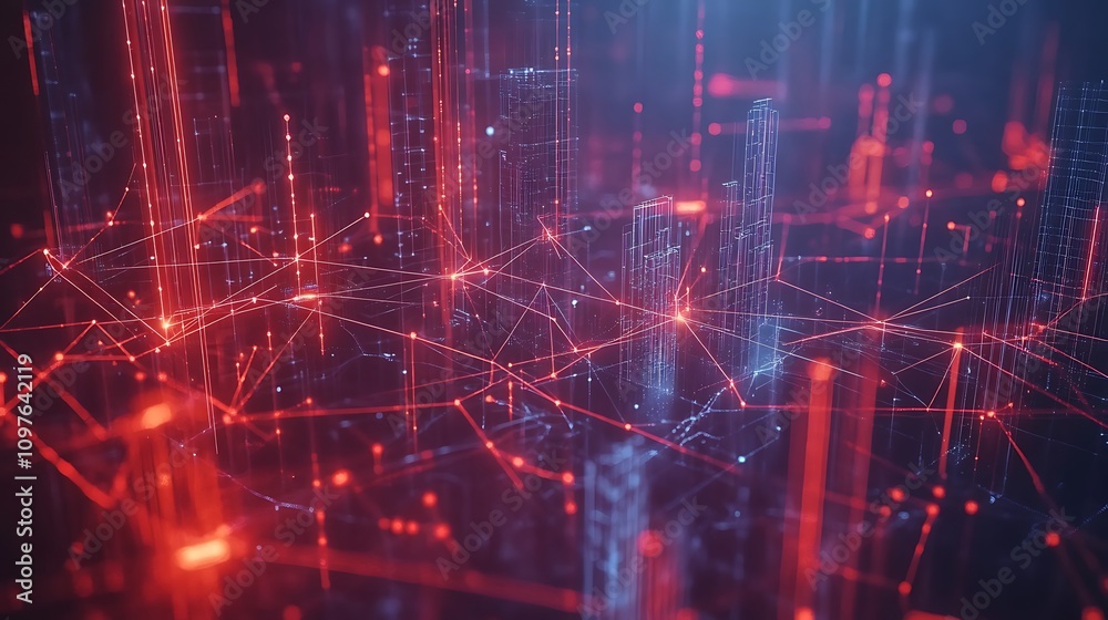 Poster 3D rendering of abstract digital technology background. Network connection structure. Big data visualization. - Generated AI