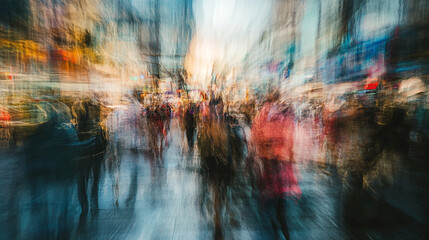 Obraz premium Busy urban street filled with people during late afternoon rush hour